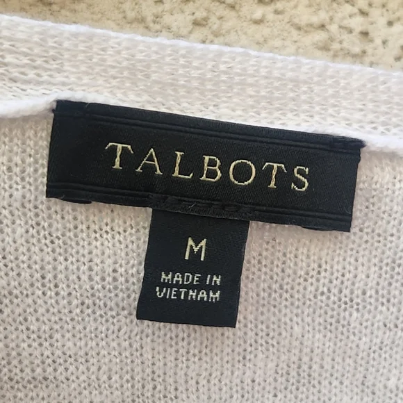 TALBOTS Women's Sweater Medium White 100% Linen Nautical Fringe Summer Beachy - Picture 3 of 10
